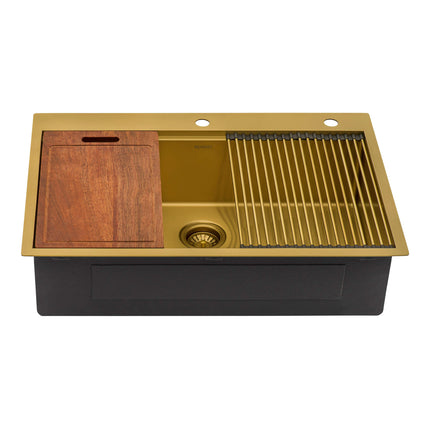 Ruvati 33 inch Polished Brass Matte Gold Workstation Drop-in Topmount Kitchen Sink Single Bowl - RVH5003GG Ruvati