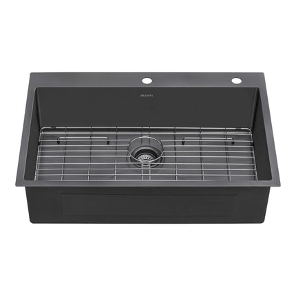 Ruvati 33 x 22 inch Gunmetal Black Stainless Steel Drop-in Topmount Kitchen Sink 16 Gauge Single Bowl - RVH5005BL Ruvati