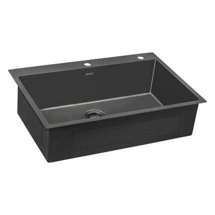 Ruvati 33 x 22 inch Gunmetal Black Stainless Steel Drop-in Topmount Kitchen Sink 16 Gauge Single Bowl - RVH5005BL Ruvati