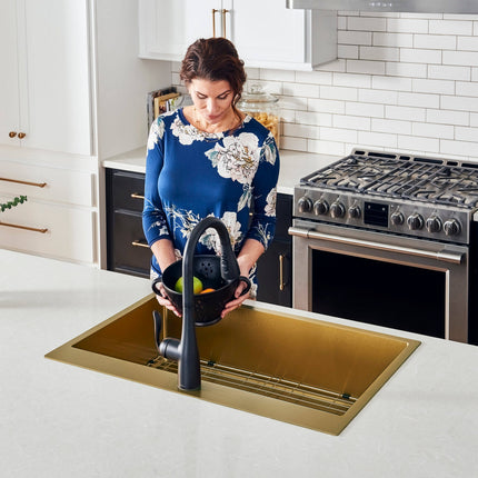 Ruvati 33 x 22 inch Satin Brass Matte Gold Stainless Steel Drop-in Topmount Kitchen Sink Single Bowl - RVH5005GG Ruvati
