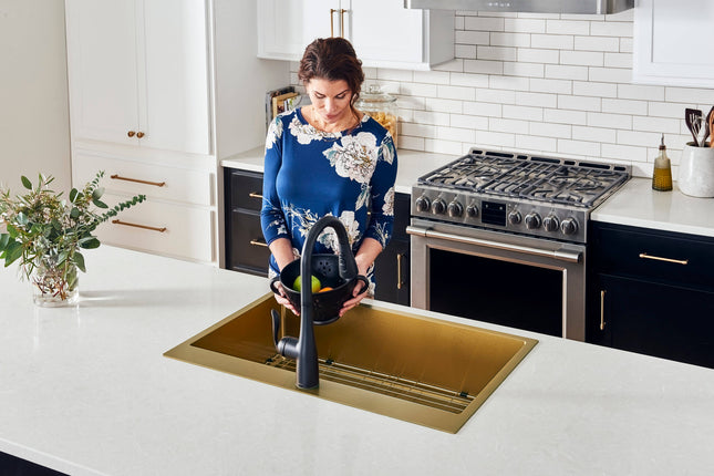 Ruvati 33 x 22 inch Satin Brass Matte Gold Stainless Steel Drop-in Topmount Kitchen Sink Single Bowl - RVH5005GG Ruvati