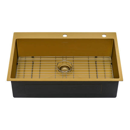 Ruvati 33 x 22 inch Satin Brass Matte Gold Stainless Steel Drop-in Topmount Kitchen Sink Single Bowl - RVH5005GG Ruvati