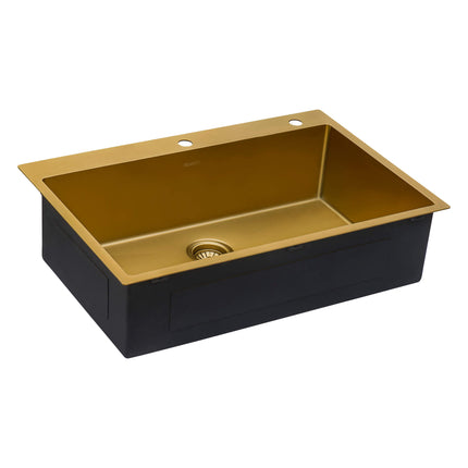 Ruvati 33 x 22 inch Satin Brass Matte Gold Stainless Steel Drop-in Topmount Kitchen Sink Single Bowl - RVH5005GG Ruvati