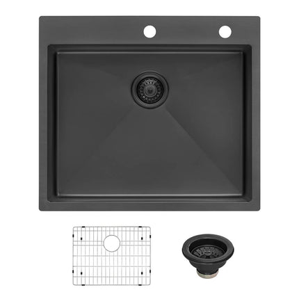 Ruvati 25 inch Gunmetal Black Stainless Steel Drop-in Topmount Kitchen Sink Single Bowl - RVH5007BL Ruvati