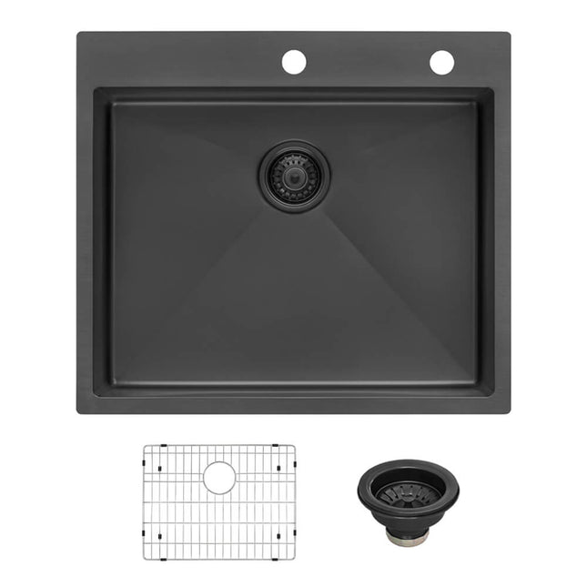 Ruvati 25 inch Gunmetal Black Stainless Steel Drop-in Topmount Kitchen Sink Single Bowl - RVH5007BL Ruvati