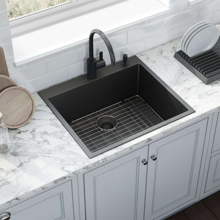 Ruvati 25 inch Gunmetal Black Stainless Steel Drop-in Topmount Kitchen Sink Single Bowl - RVH5007BL Ruvati