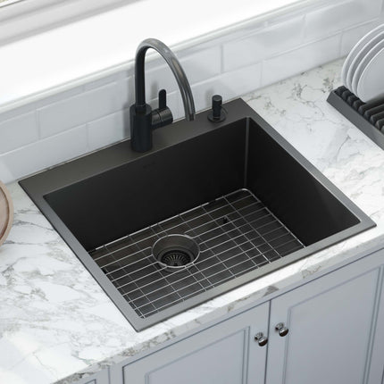 Ruvati 25 inch Gunmetal Black Stainless Steel Drop-in Topmount Kitchen Sink Single Bowl - RVH5007BL Ruvati
