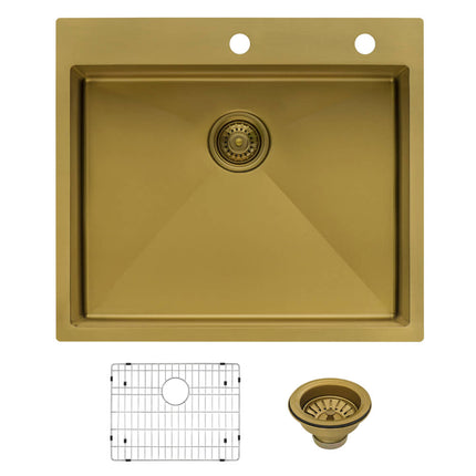 Ruvati 25 inch Polished Brass Matte Gold Drop-in Topmount Kitchen Sink Single Bowl - RVH5007GG Ruvati