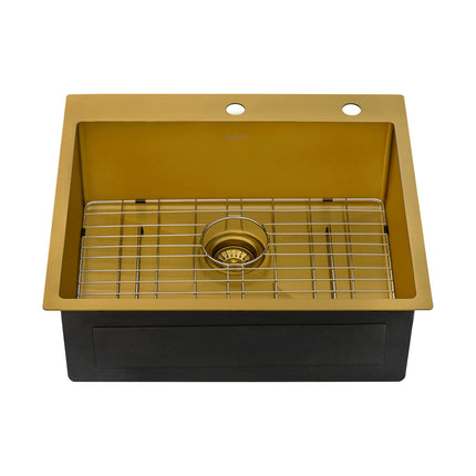 Ruvati 25 inch Polished Brass Matte Gold Drop-in Topmount Kitchen Sink Single Bowl - RVH5007GG Ruvati