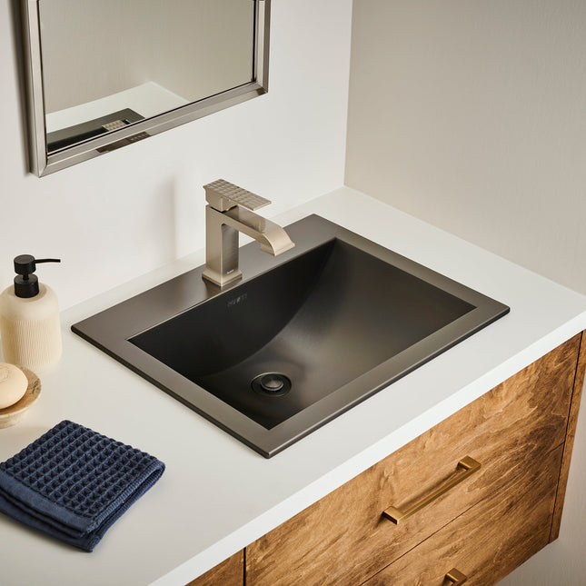 Ruvati 21 x 17 inch Gunmetal Black Drop-in Topmount Bathroom Sink Stainless Steel - RVH5110BL Ruvati