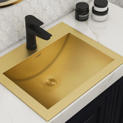 Ruvati 21 x 17 inch Brushed Gold Drop-in Topmount Bathroom Sink Polished Brass Stainless Steel - RVH5110GG Ruvati