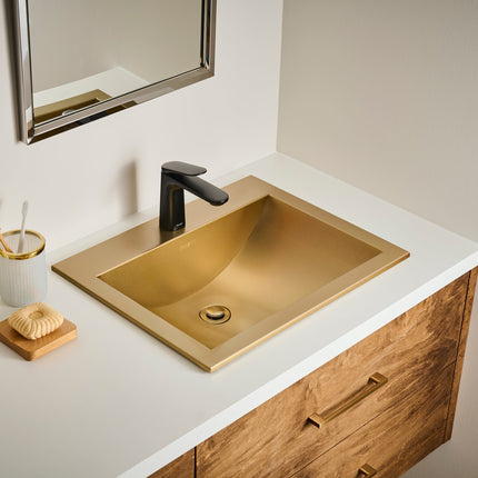 Ruvati 21 x 17 inch Brushed Gold Drop-in Topmount Bathroom Sink Polished Brass Stainless Steel - RVH5110GG Ruvati