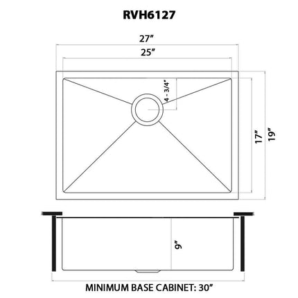 Ruvati 27-inch Undermount Gunmetal Black Stainless Steel Kitchen Sink 16 Gauge Single Bowl - RVH6127BL Ruvati