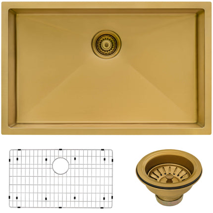 Ruvati 27-inch Undermount Satin Brass Matte Gold Stainless Steel Kitchen Sink 16 Gauge Single Bowl - RVH6127GG Ruvati