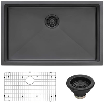 Ruvati 30-inch Undermount Gunmetal Black Stainless Steel Kitchen Sink 16 Gauge Single Bowl - RVH6300BL Ruvati