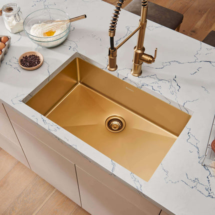 Ruvati 33-inch Undermount Satin Brass Matte Gold Stainless Steel Kitchen Sink 16 Gauge Single Bowl - RVH6433GG Ruvati