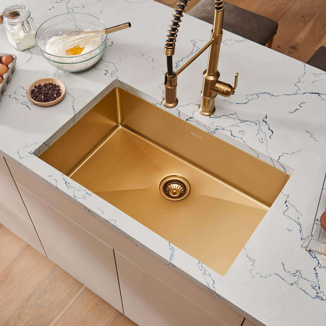 Ruvati 33-inch Undermount Satin Brass Matte Gold Stainless Steel Kitchen Sink 16 Gauge Single Bowl - RVH6433GG Ruvati