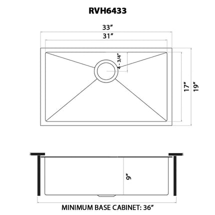 Ruvati 33-inch Undermount Gunmetal Black Stainless Steel Kitchen Sink 16 Gauge Single Bowl - RVH6433BL Ruvati