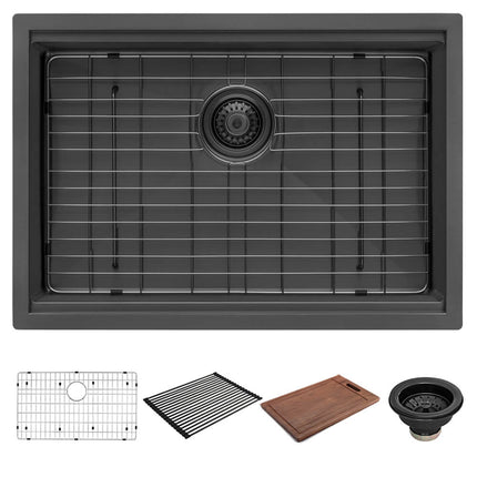 Ruvati 27 inch Gunmetal Black Stainless Steel Workstation Undermount Kitchen Sink Single Bowl - RVH6527BL Ruvati