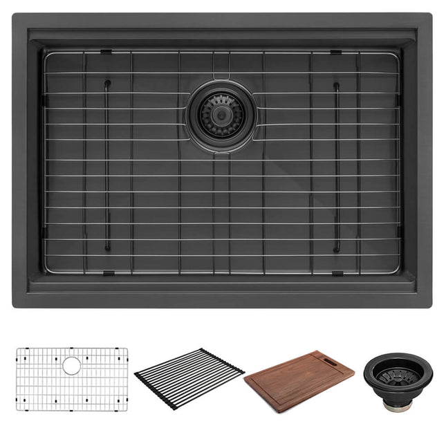 Ruvati 27 inch Gunmetal Black Stainless Steel Workstation Undermount Kitchen Sink Single Bowl - RVH6527BL Ruvati
