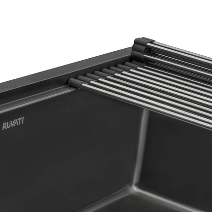 Ruvati 27 inch Gunmetal Black Stainless Steel Workstation Undermount Kitchen Sink Single Bowl - RVH6527BL Ruvati