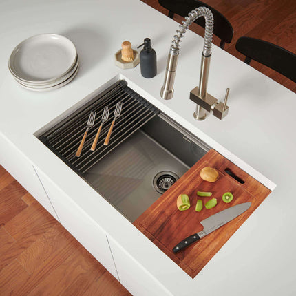 Ruvati 33 inch Gunmetal Black Stainless Steel Workstation Undermount Kitchen Sink Single Bowl - RVH6533BL Ruvati