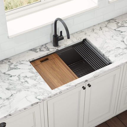 Ruvati 27 inch Gunmetal Black Stainless Steel Workstation Undermount Kitchen Sink Single Bowl - RVH6527BL Ruvati