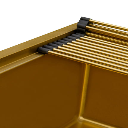 Ruvati 27 inch Polished Brass Matte Gold Workstation Undermount Kitchen Sink Single Bowl - RVH6527GG Ruvati