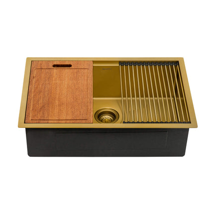 Ruvati 27 inch Polished Brass Matte Gold Workstation Undermount Kitchen Sink Single Bowl - RVH6527GG Ruvati
