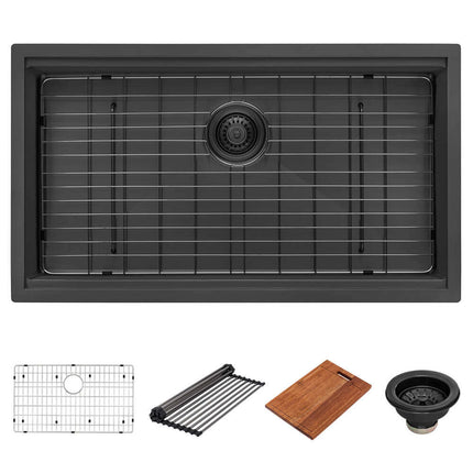 Ruvati 33 inch Gunmetal Black Stainless Steel Workstation Undermount Kitchen Sink Single Bowl - RVH6533BL Ruvati