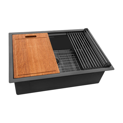 Ruvati 33 inch Gunmetal Black Stainless Steel Workstation Undermount Kitchen Sink Single Bowl - RVH6533BL Ruvati