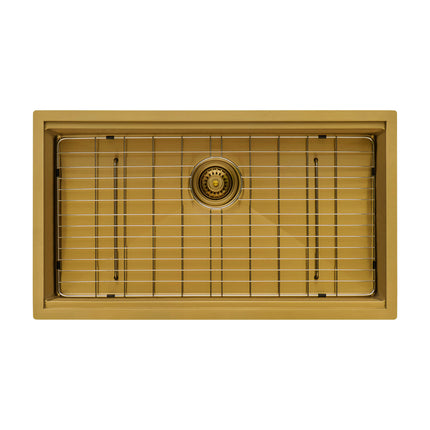 Ruvati 33 inch Polished Brass Matte Gold Workstation Undermount Kitchen Sink Single Bowl - RVH6533GG Ruvati