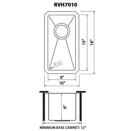 Ruvati 10 inch Undermount Bar Prep 16 Gauge Kitchen Sink Round Corners Stainless Steel Single Bowl - RVH7010 Ruvati