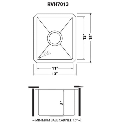 Ruvati 13 x 15 inch Undermount Bar Prep 16 Gauge Kitchen Sink Round Corners Stainless Steel Single Bowl - RVH7013 Ruvati