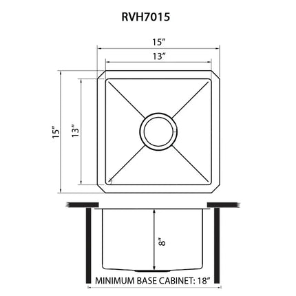 Ruvati 15 inch Undermount Bar Prep 16 Gauge Kitchen Sink Round Corners Stainless Steel Single Bowl - RVH7015 Ruvati
