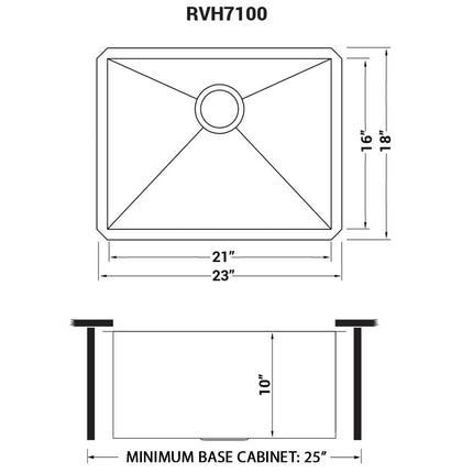 Ruvati 23-inch Undermount 16 Gauge Zero Radius Kitchen Sink Stainless Steel Single Bowl - RVH7100 Ruvati