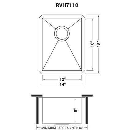 Ruvati 14-inch Undermount 16 Gauge Zero Radius Bar Prep Kitchen Sink Stainless Steel Single Bowl - RVH7110 Ruvati