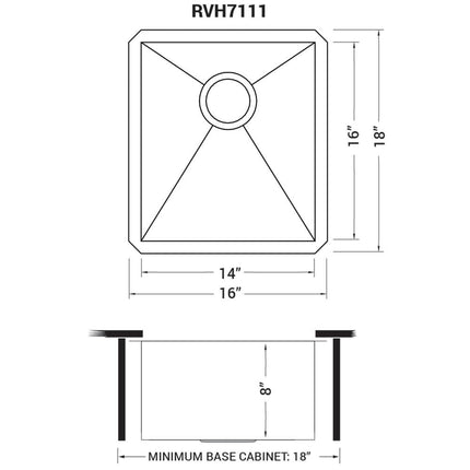 Ruvati 16-inch Undermount 16 Gauge Zero Radius Bar Prep Sink Stainless Steel Single Bowl - RVH7111 Ruvati