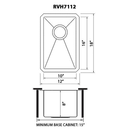 Ruvati 12 inch Undermount Bar Prep Kitchen Sink 16 Gauge Round Corners Stainless Steel Single Bowl - RVH7112 Ruvati