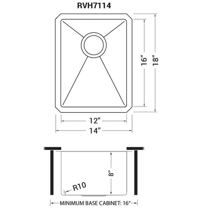 Ruvati 14-inch Undermount Bar Prep Sink 16 Gauge Rounded Corners Stainless Steel Single Bowl - RVH7114 Ruvati