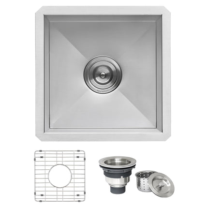 Ruvati 15 x 15 inch Undermount 16 Gauge Zero Radius Bar Prep Square Kitchen Sink Single Bowl - RVH7115 Ruvati
