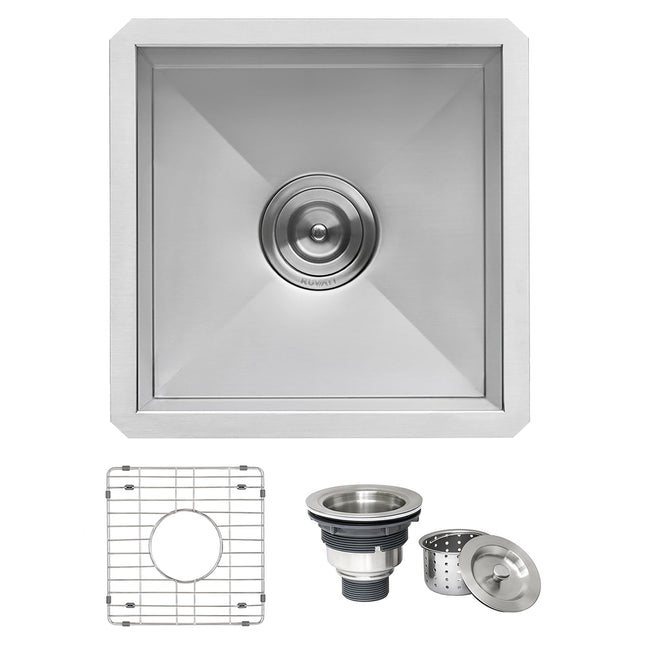 Ruvati 15 x 15 inch Undermount 16 Gauge Zero Radius Bar Prep Square Kitchen Sink Single Bowl - RVH7115 Ruvati