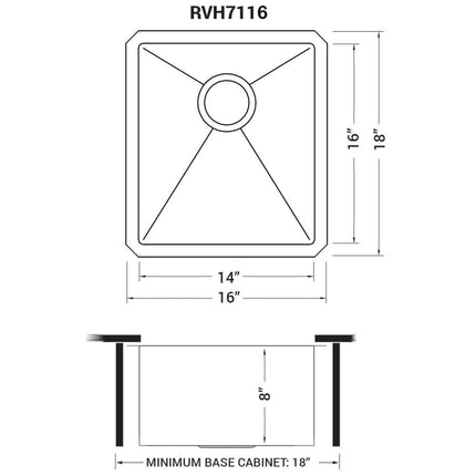 Ruvati 16 x 18 inch Undermount Bar Prep Kitchen Sink 16 Gauge Rounded Corners Stainless Steel Single Bowl - RVH7116 Ruvati