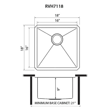 Ruvati 18 inch Undermount Bar Prep 16 Gauge Kitchen Sink Round Corners Stainless Steel Single Bowl - RVH7118 Ruvati
