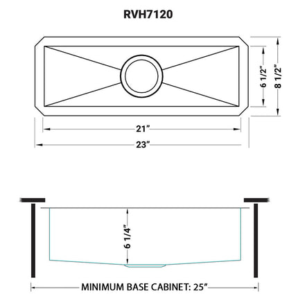 Ruvati 23" x 8" Bar Prep Sink Narrow Trough Undermount 16 Gauge Stainless Steel Single Bowl - RVH7120 Ruvati