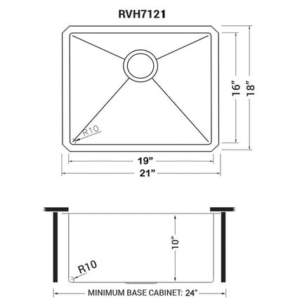 Ruvati 21-inch Undermount Stainless Steel Bar Prep Kitchen Sink 16 Gauge Rounded Corners Single Bowl - RVH7121 Ruvati