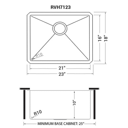 Ruvati 23-inch Undermount Stainless Steel Kitchen Sink 16 Gauge Rounded Corners Single Bowl - RVH7123 Ruvati