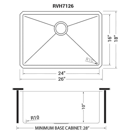 Ruvati 26-inch Undermount Stainless Steel Kitchen Sink 16 Gauge Rounded Corners Single Bowl - RVH7126 Ruvati