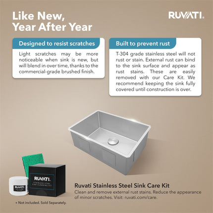 Ruvati 27-inch Undermount 16 Gauge Stainless Steel Kitchen Sink Rounded Corners Single Bowl - RVH7127 Ruvati