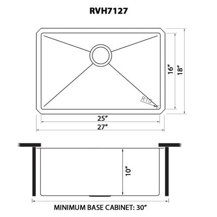 Ruvati 27-inch Undermount 16 Gauge Stainless Steel Kitchen Sink Rounded Corners Single Bowl - RVH7127 Ruvati